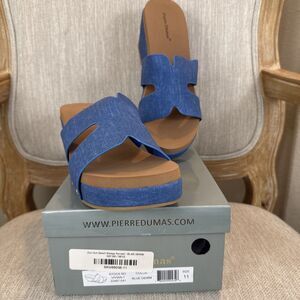 Pierre Dumas Women's Wedge blue denim platform Sandal Resort travel comfort boho